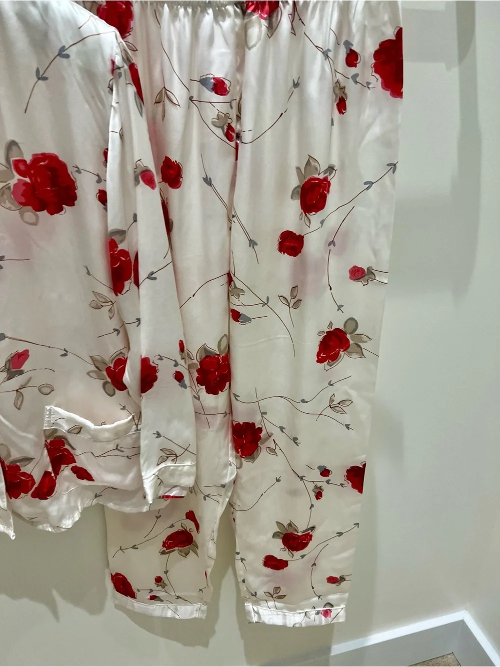 100% Silk Floral Pajama Set - Red Rose Print